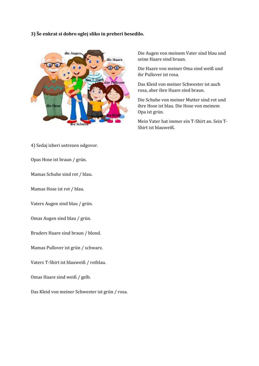 Meine Familie - Leseverstehen