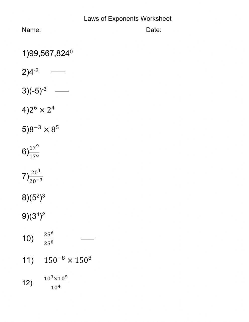 Laws of Exponents Laws of Exponents