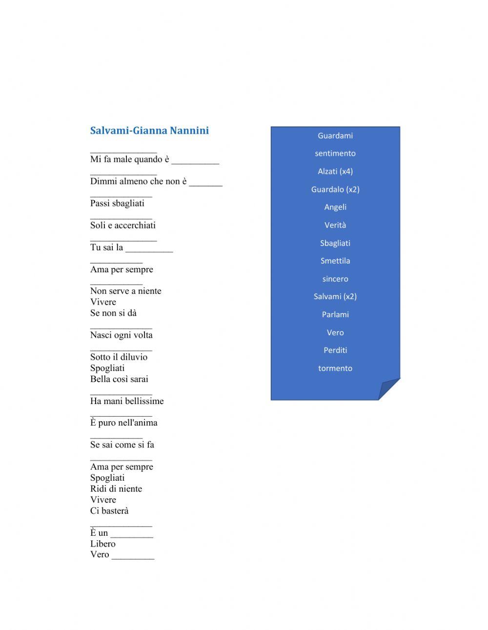Salvami-Canzone Imperativo diretto con pronomi