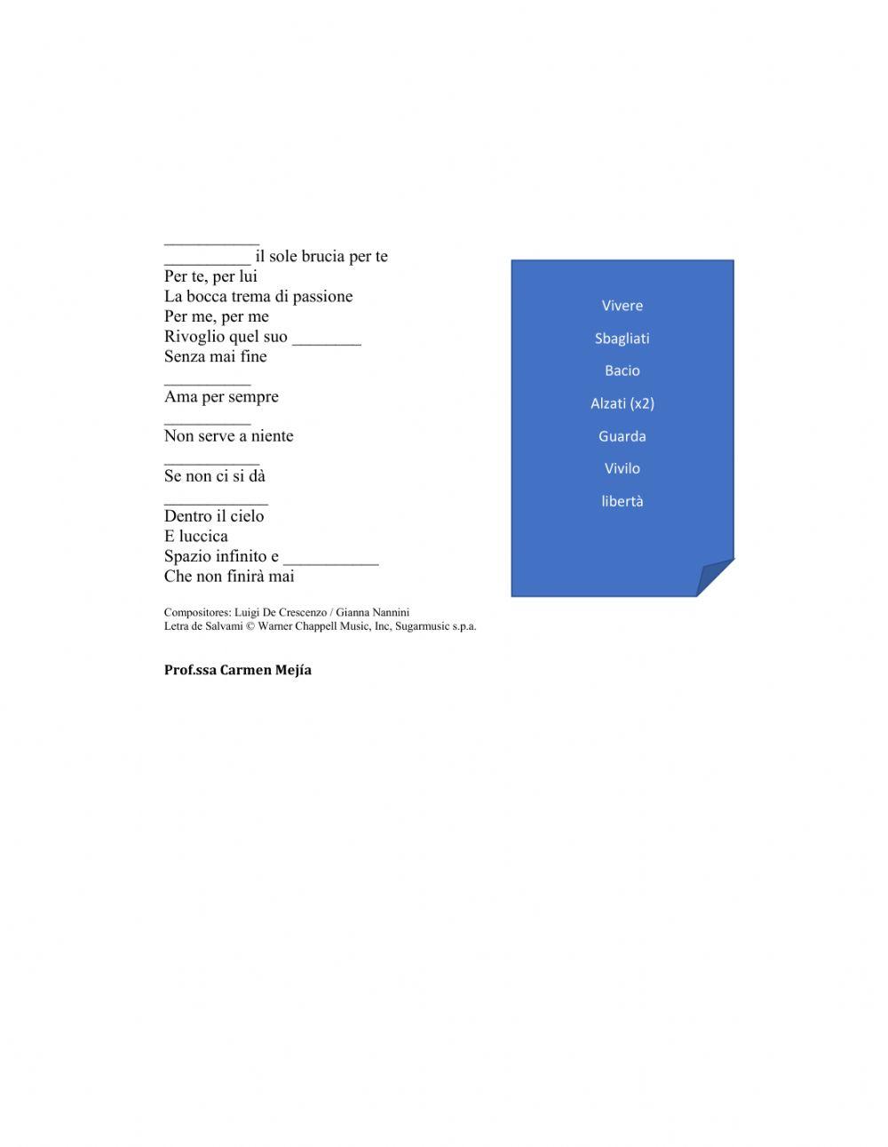 Salvami-Canzone Imperativo diretto con pronomi