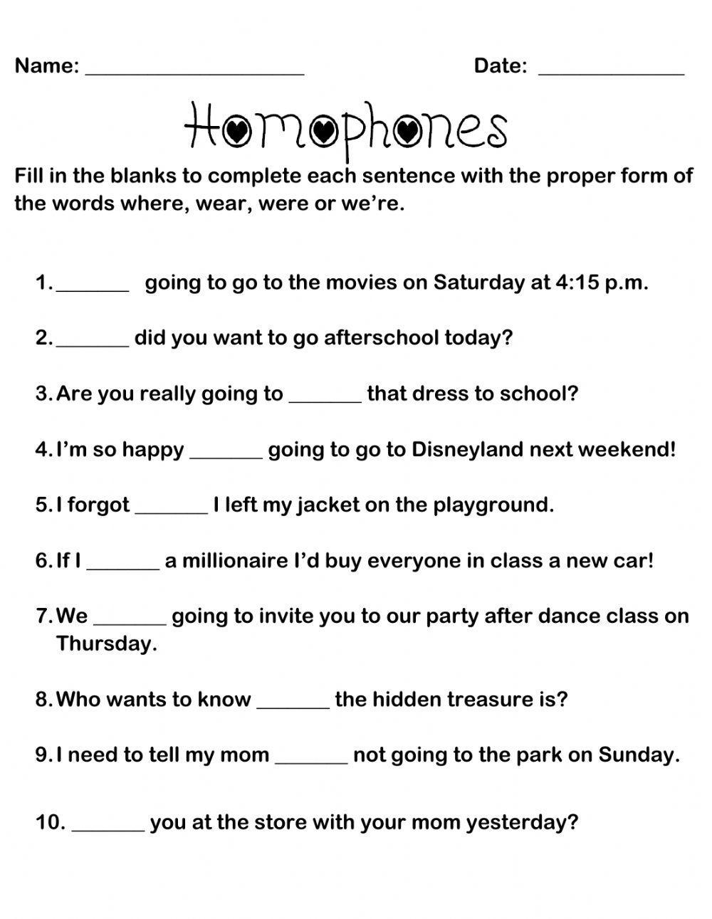 Homophones where we're wear