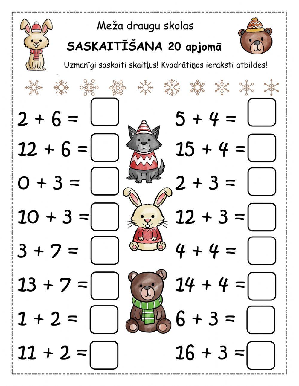 Saskaitīšana 20 apjomā (bez pārejas)