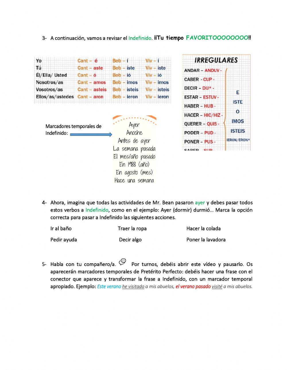 Participio, Indefinido y Gerundio