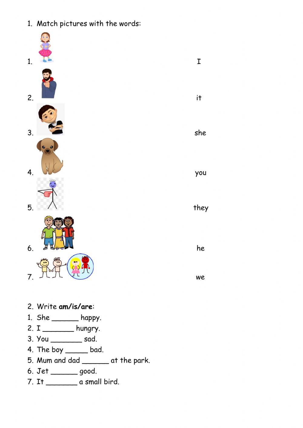 Personal pronouns and am is are