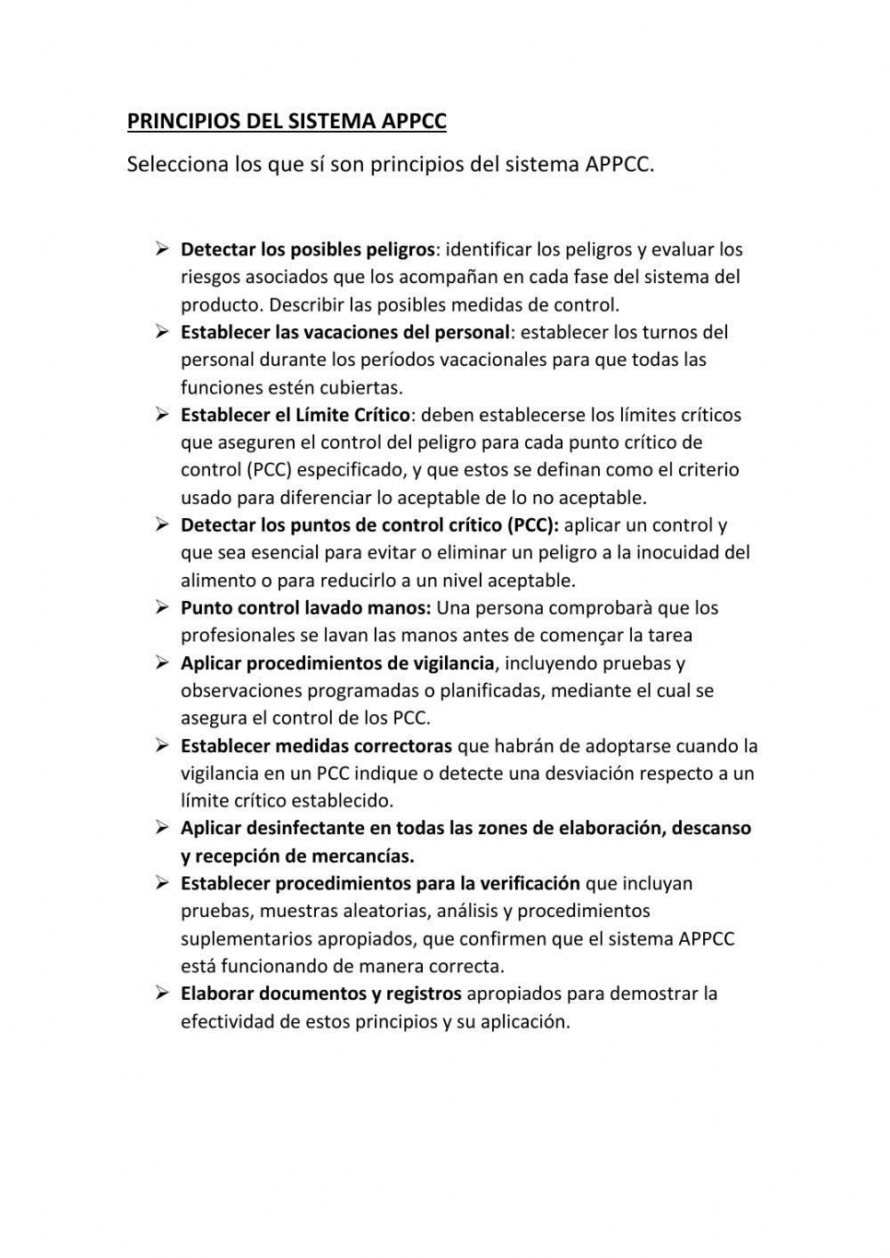 Principios del sistema APPCC