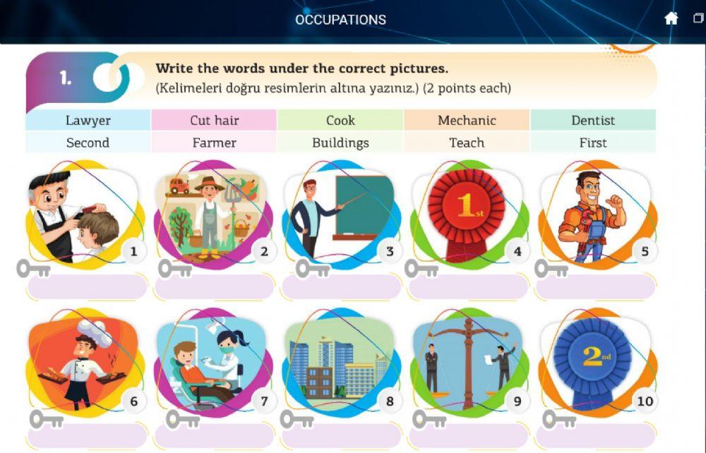 6.sinif 6.üni̇te occupation drag-drop(kelimeleri resimlerin altına bırak) crazy