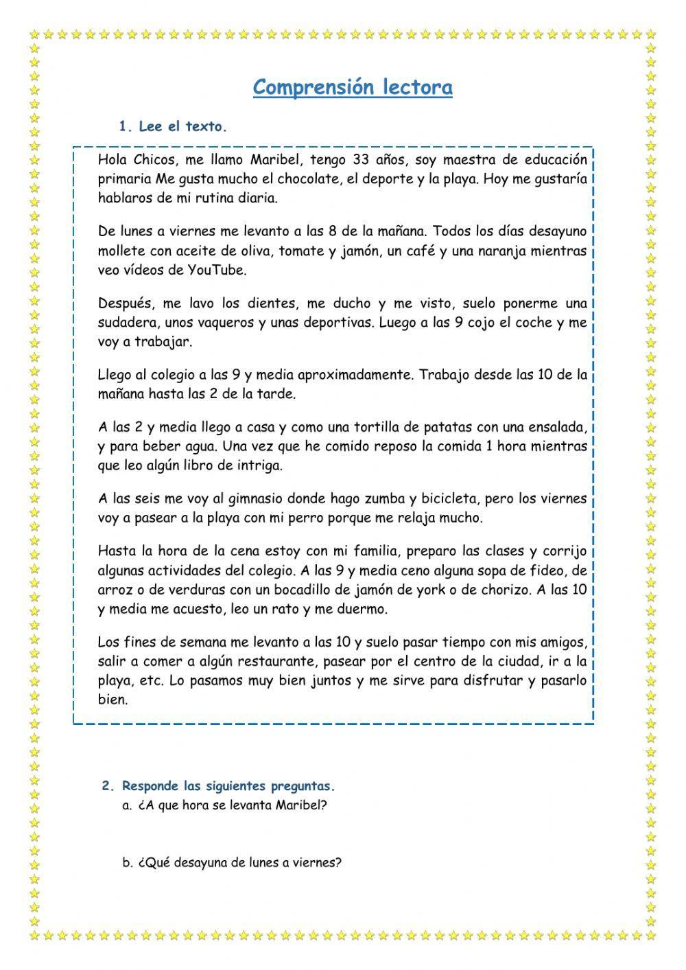 Comprensión lectora: La rutina Comprensión lectora: La rutina