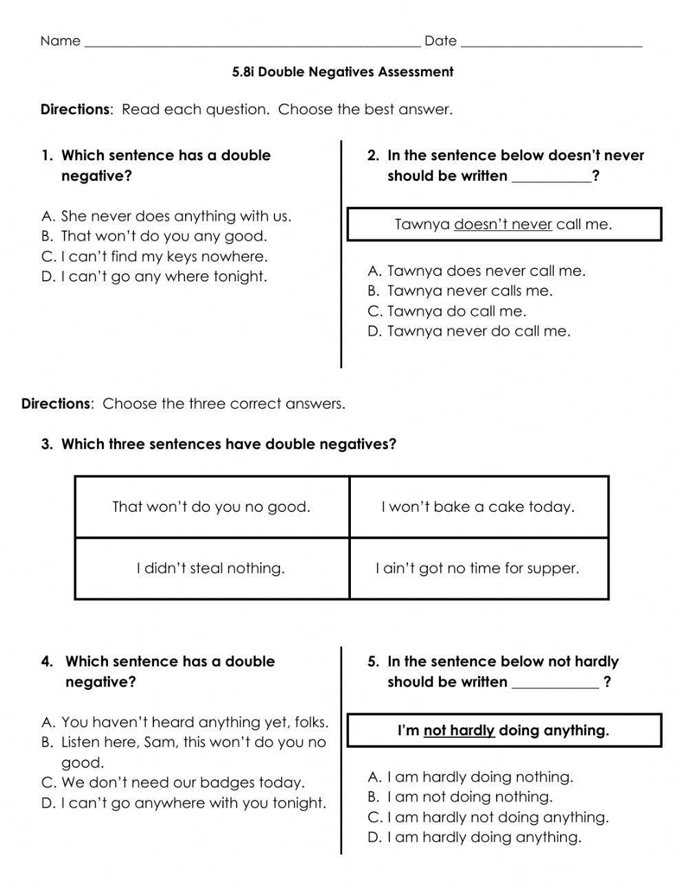 Double negative quiz