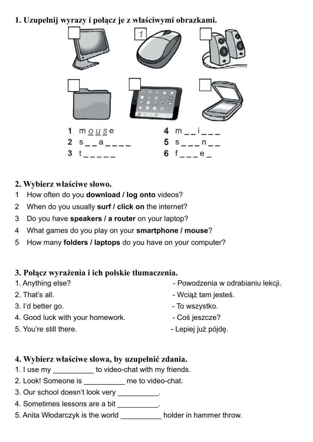 Klasa 5 Unit 4 Vocabulary Test