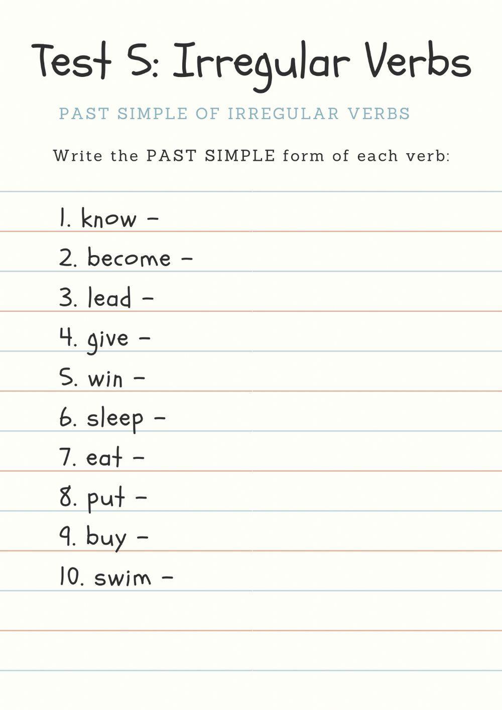 Irregular Verb Past Simple Test (5)