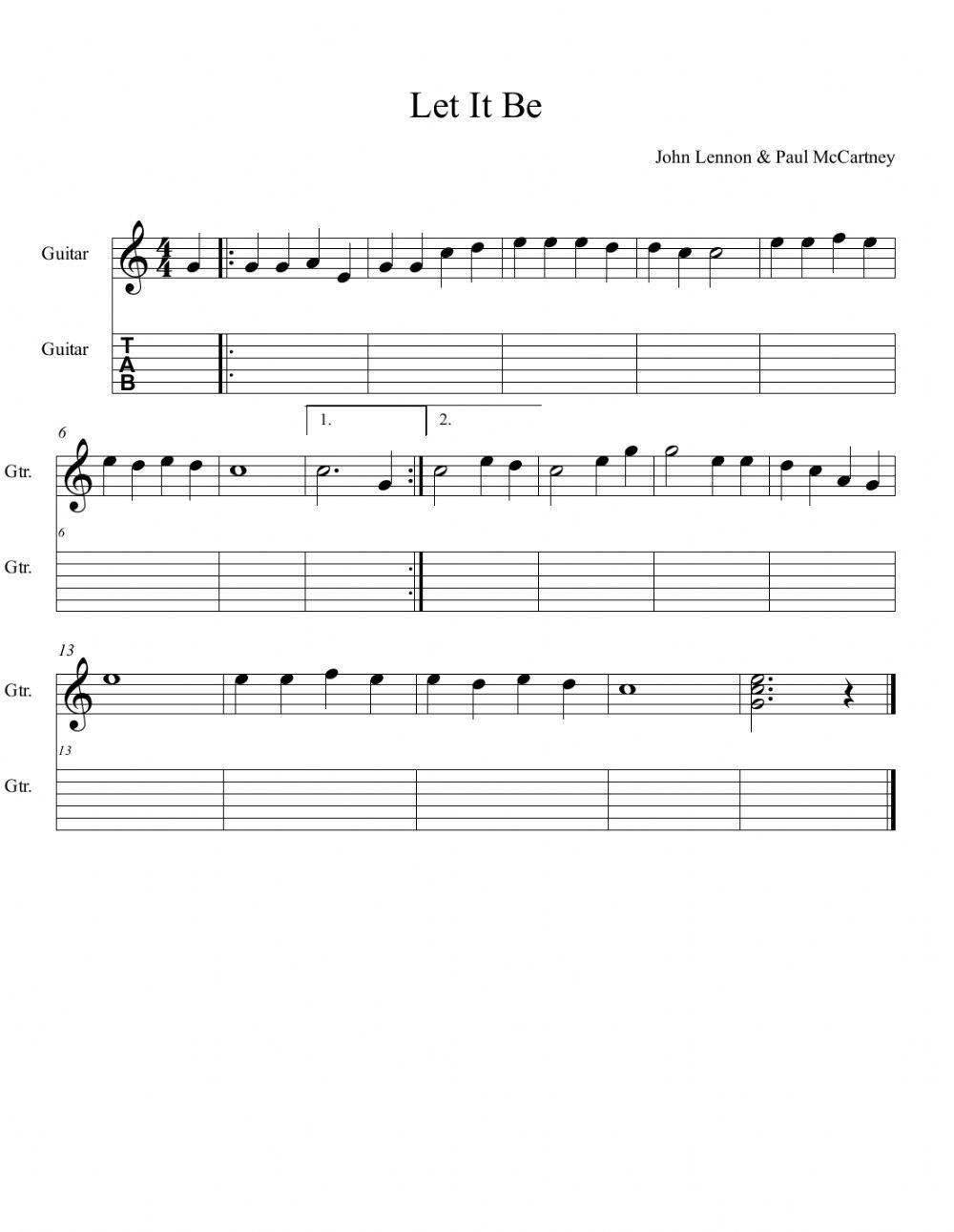 Let it be guitar music analysis