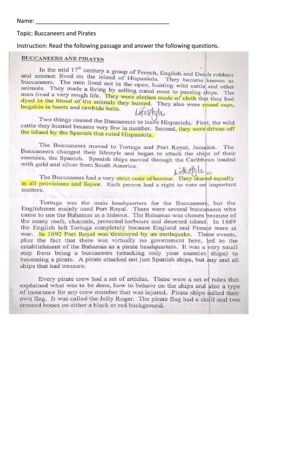 Pirates Worksheet 1 CIGB