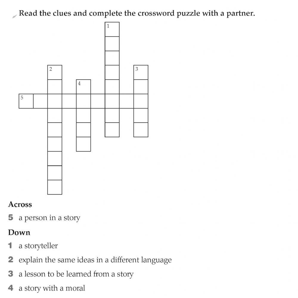 Read the clues and complete the crossword puzzle with a partner online