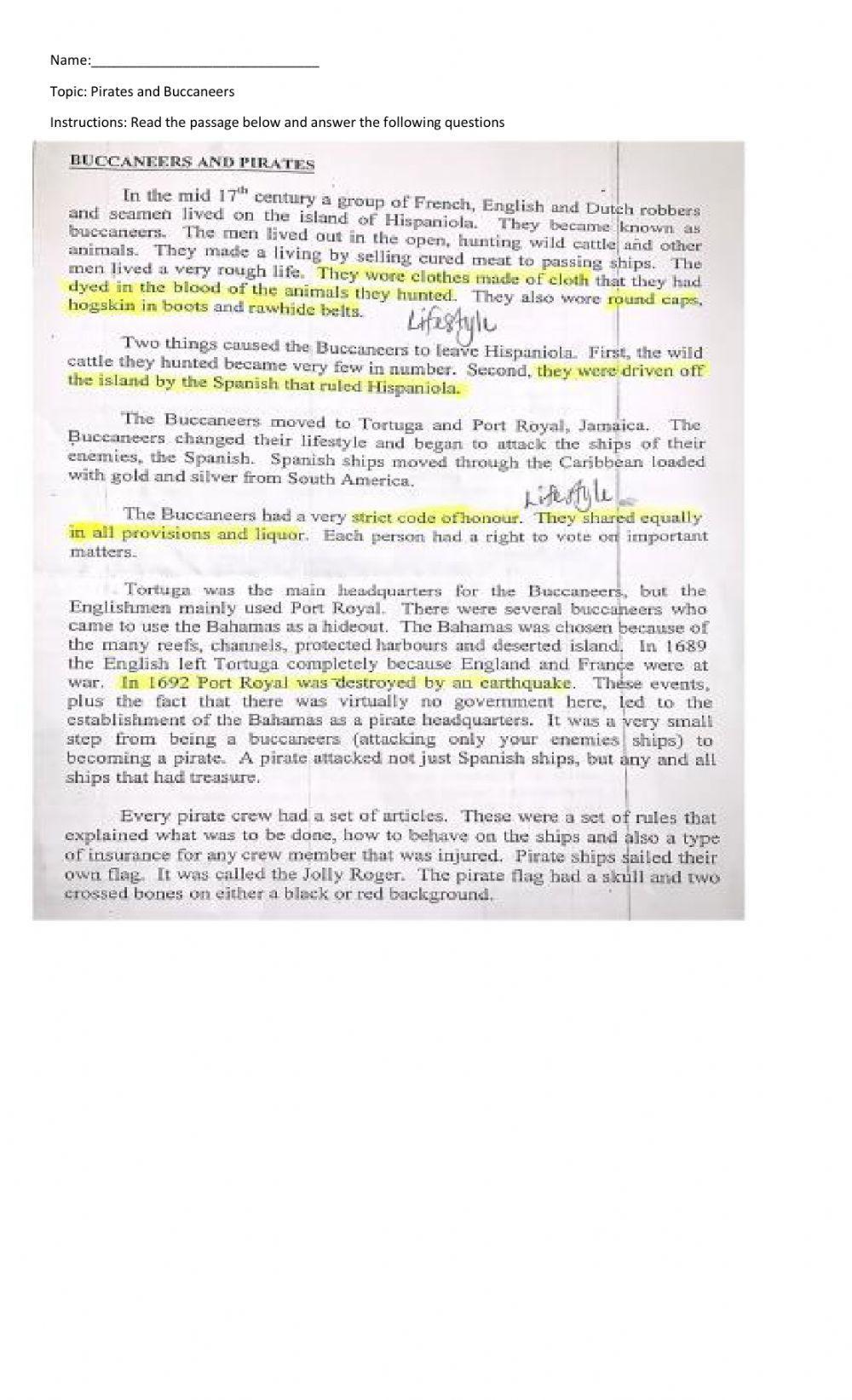 Pirates Worksheet 2 CIGB
