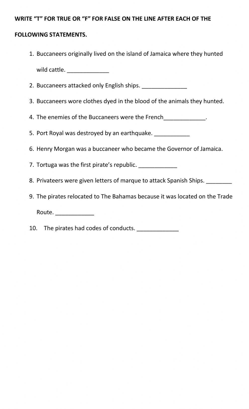 Pirates Worksheet 2 CIGB