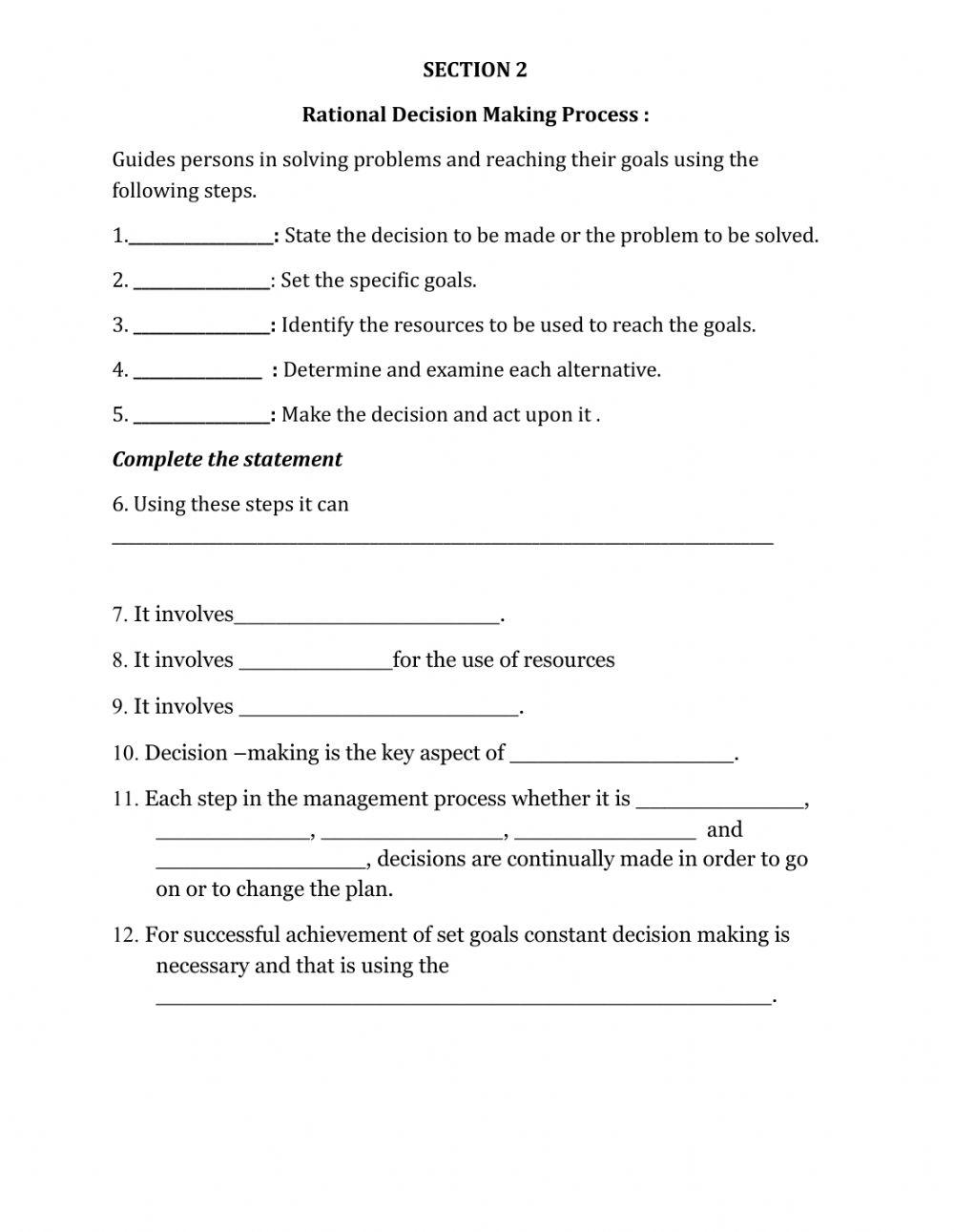 DECISION MAKING WORKSHEET online exercise for | Live Worksheets