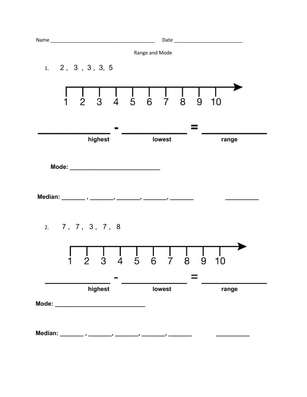 Range, Mode and Median worksheet | Live Worksheets