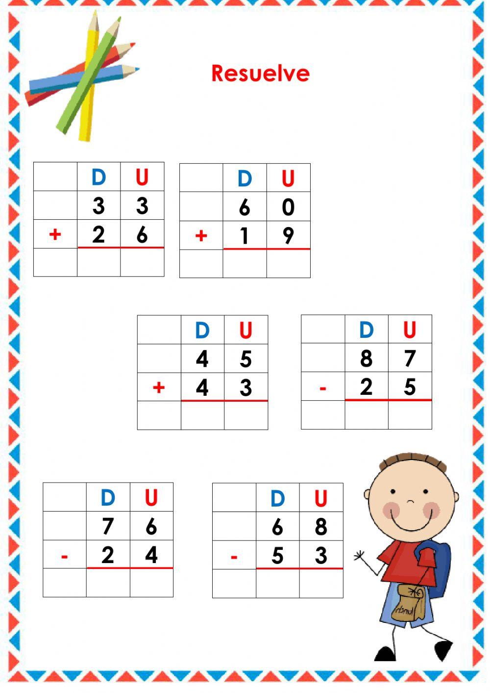 Sumas y restas sin reagrupación.