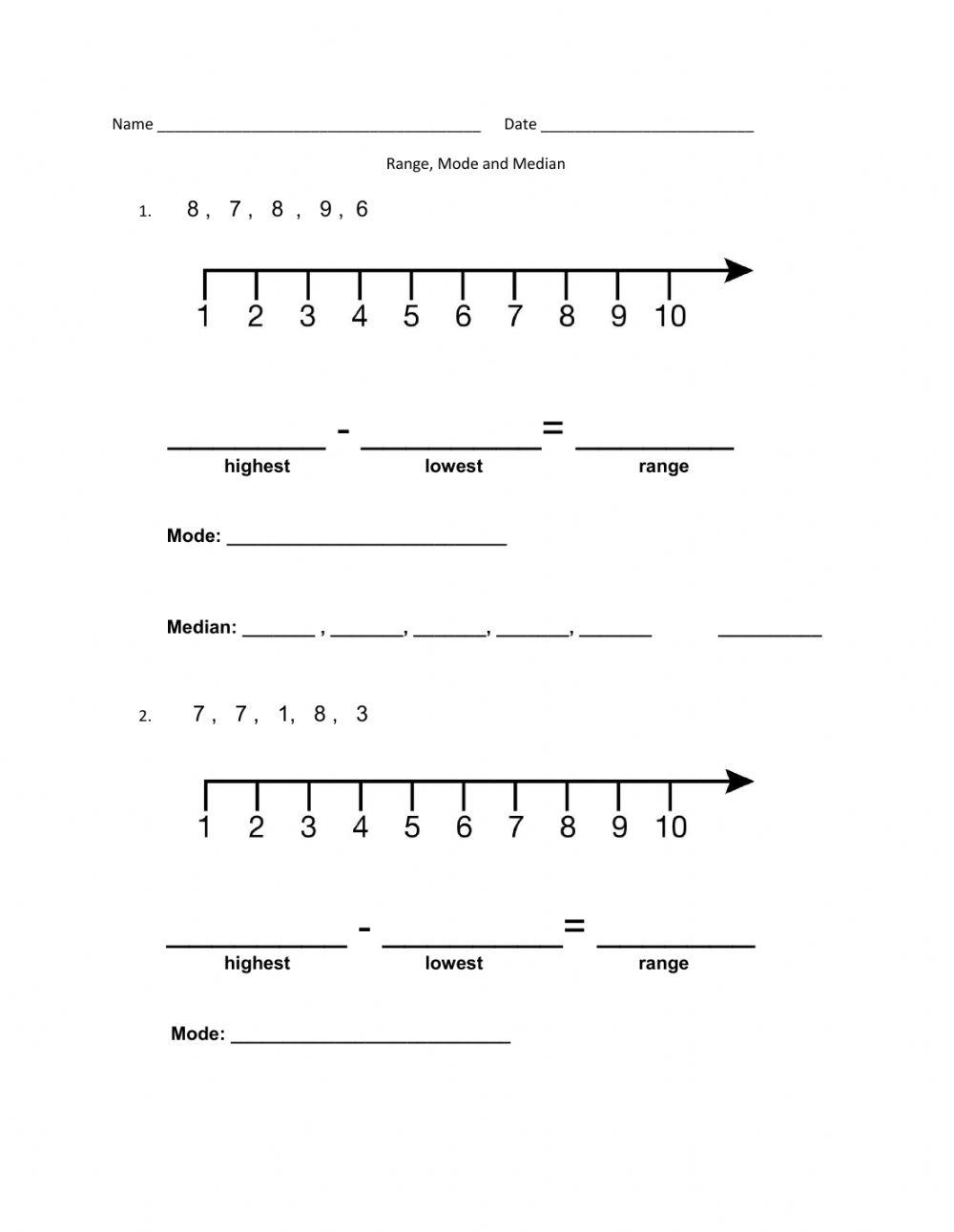 Range Mode and Median