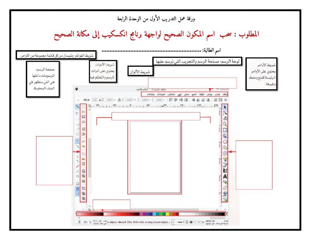ورقة عمل  مكونات واجهة برنامج  الانكسكيب