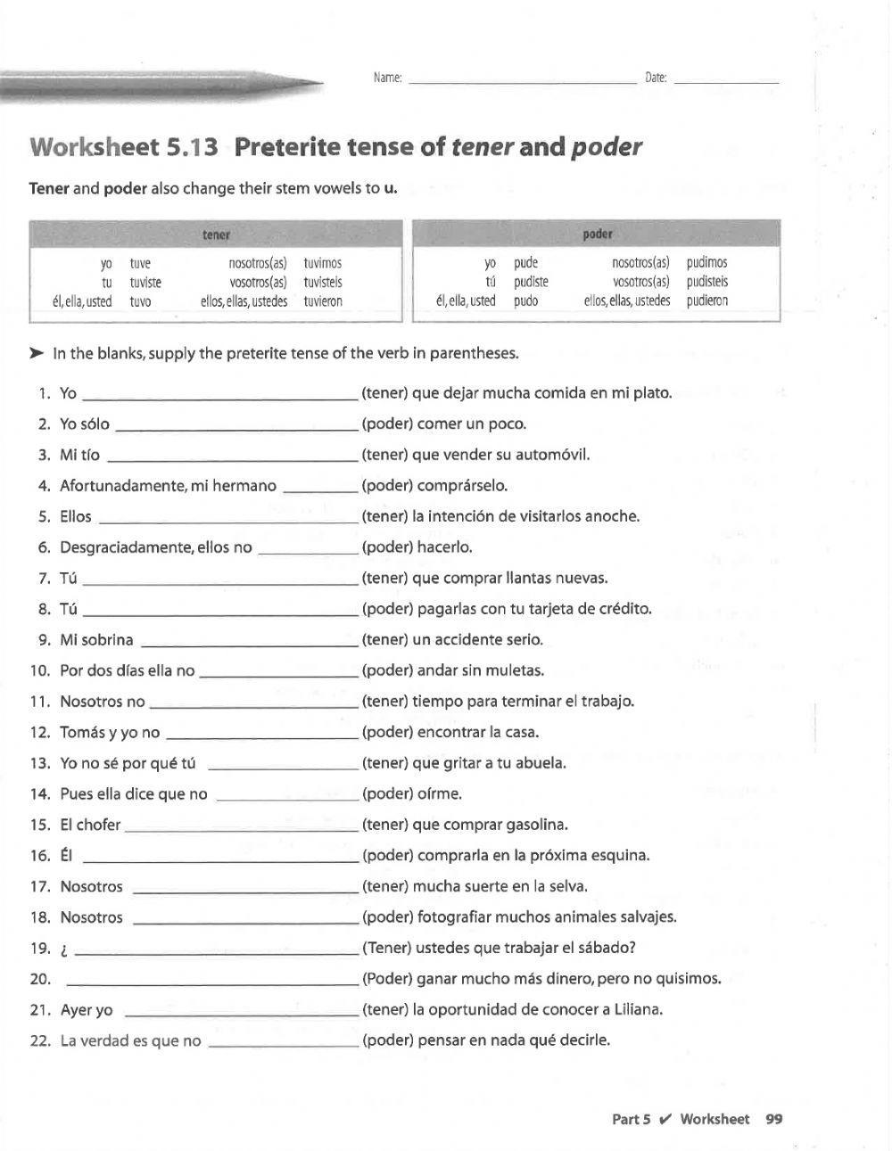 Ejercicio  preterito poder y tener