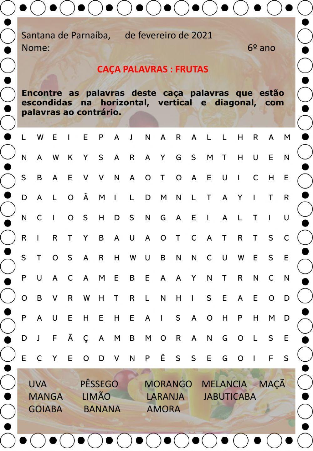 Interpretação de texto e caça-palavras