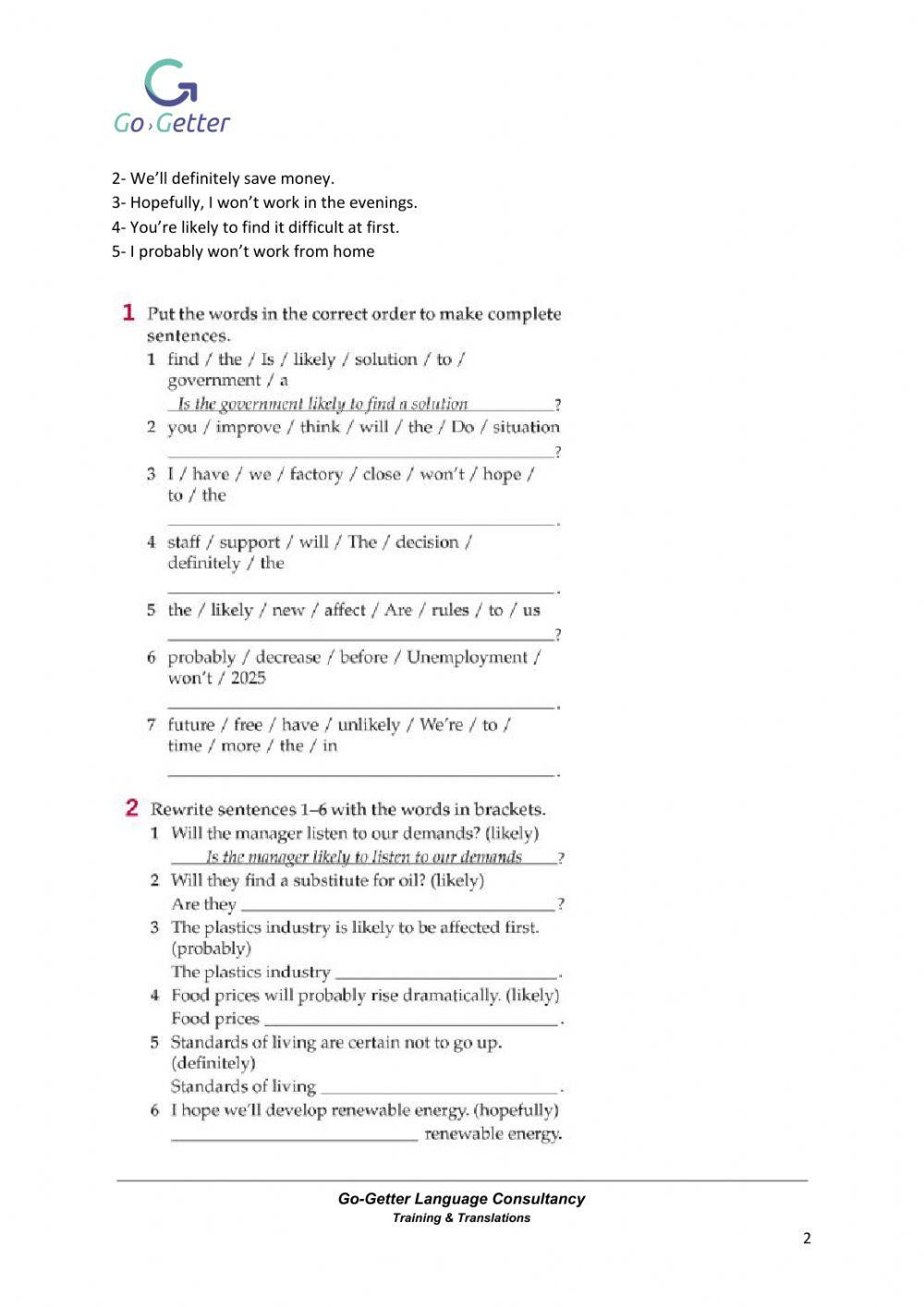 BUSINESS COMMUNICATION B1: Predicting and Forecasting