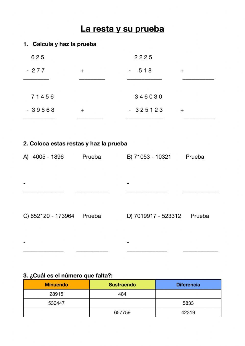 La resta y la prueba