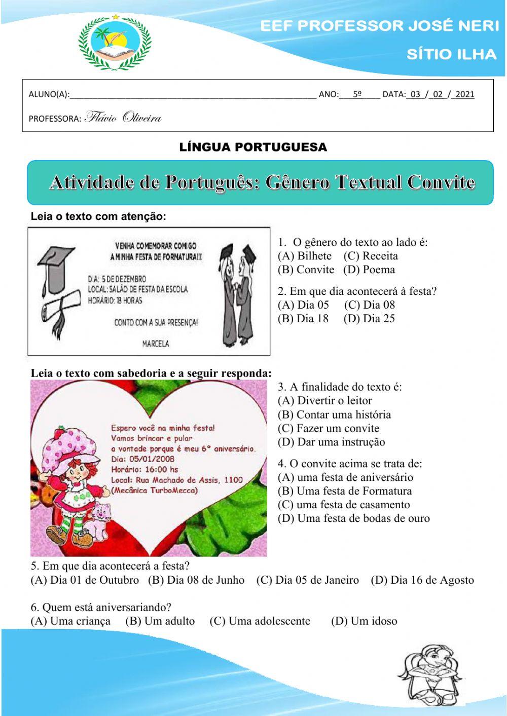 Atividade gênero textual convite 2