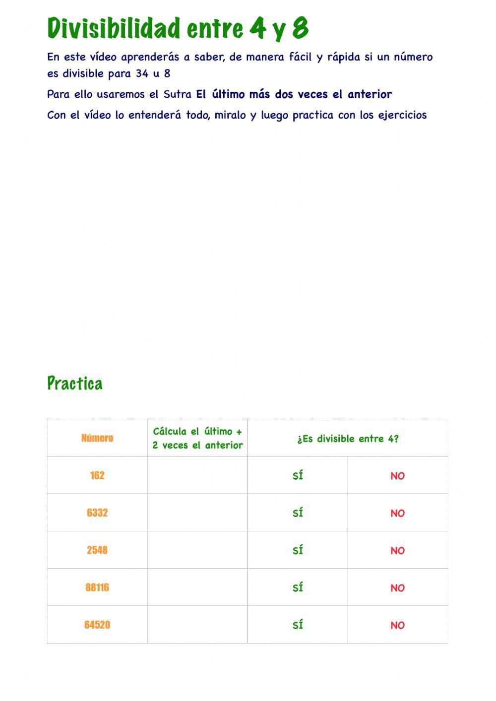 Criterios de divisibilidad - para el 4 y el 8