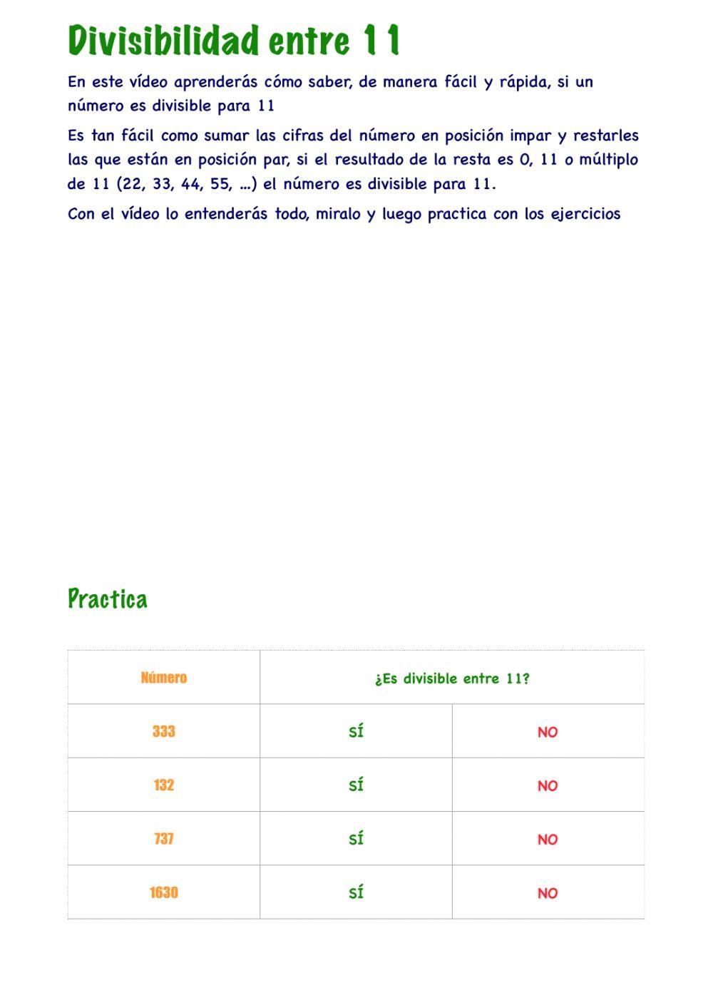 Criterios de divisibilidad - para el 11