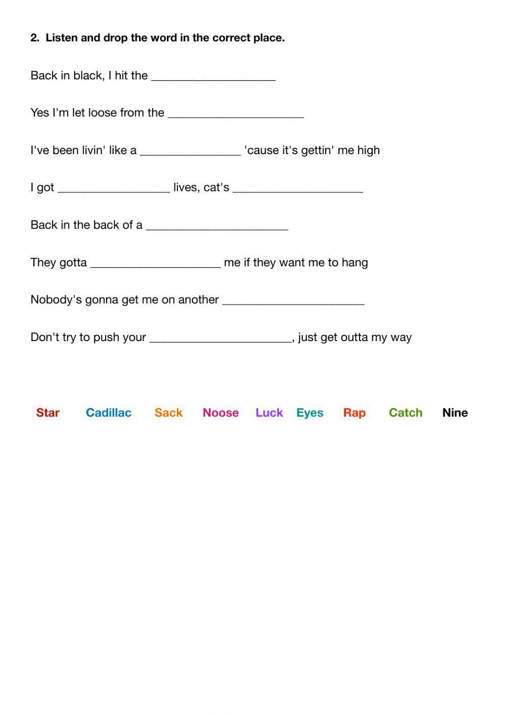 Song. Back in Black. AC-DC