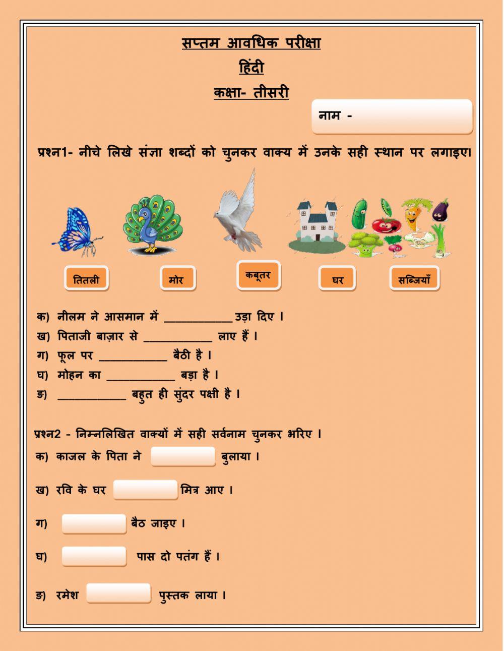 HINDI PAPER CLASS 3 (Objective type)