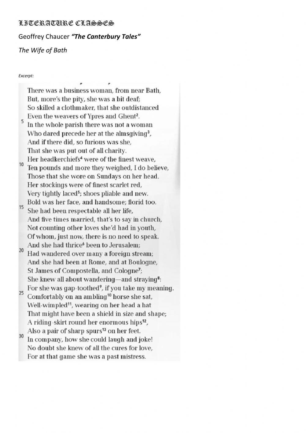 Literature worksheet 1