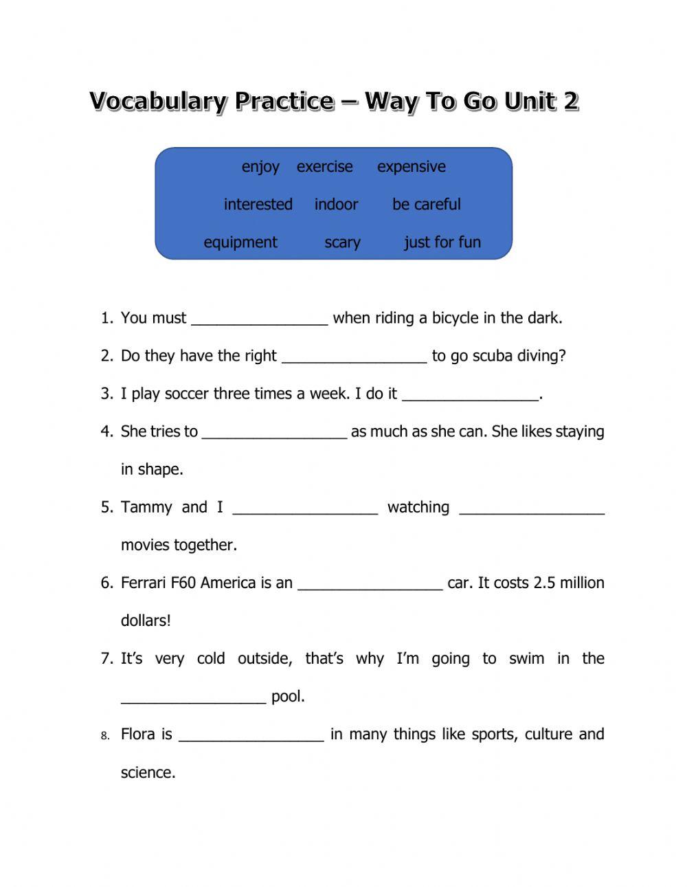 Way To Go Unit 2 - Vocabulary Practice