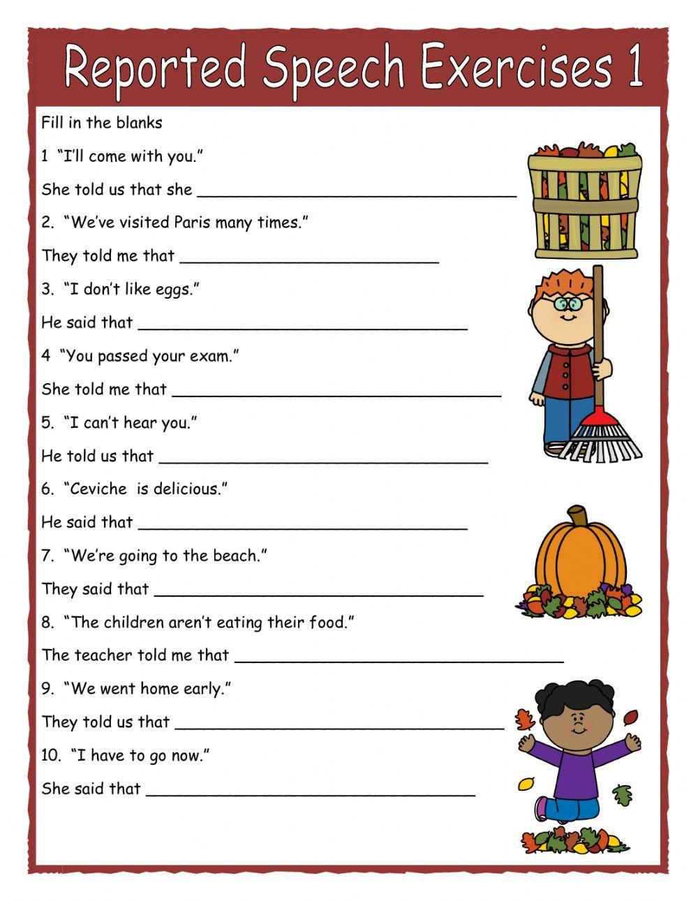 worksheet reported speech with answers
