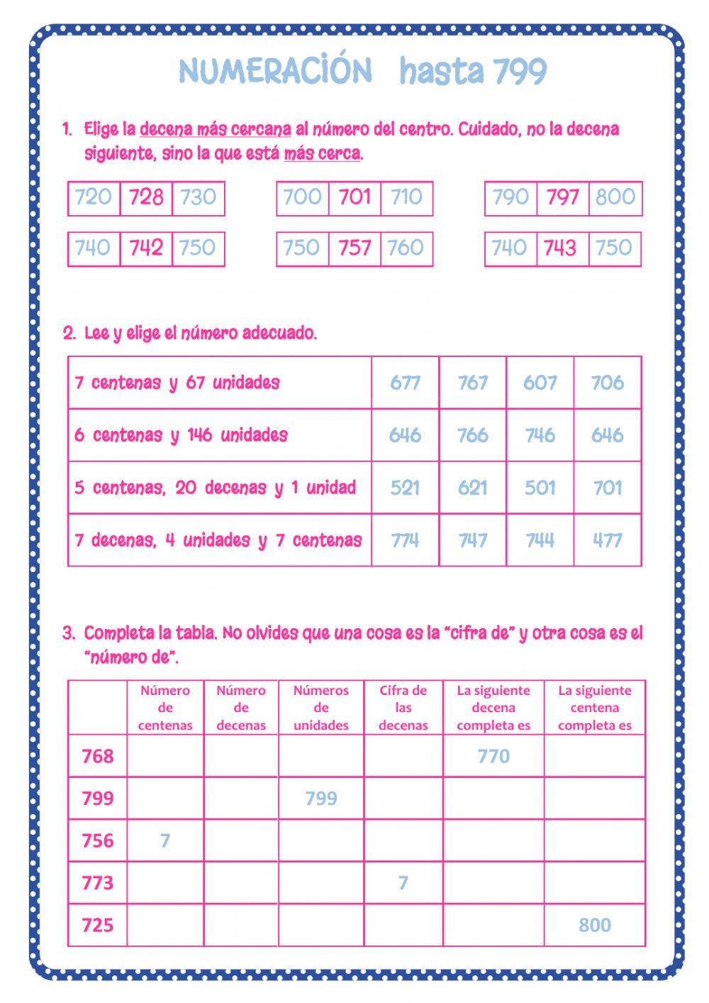 Numeración 1-799 (2) Numeración 1-799 (2)