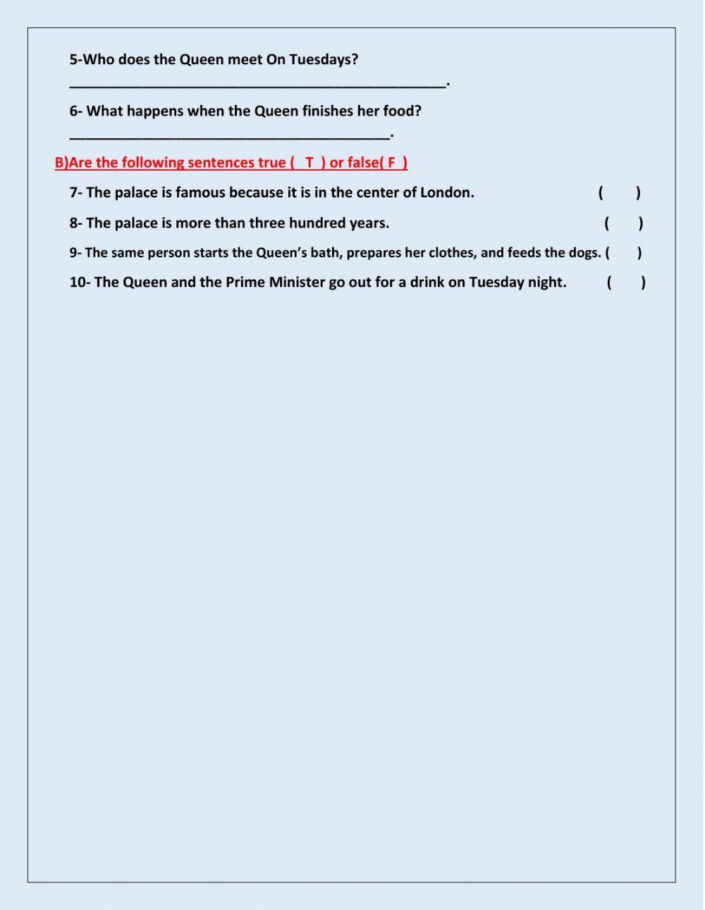 Buckingham Palace Reading Comprehension