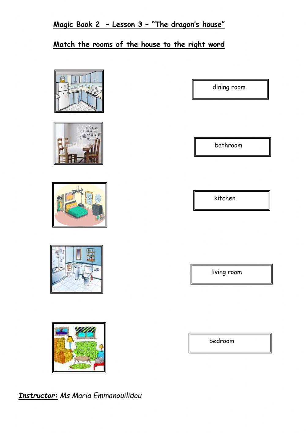 Rooms of the house-Magic book worksheet | Live Worksheets