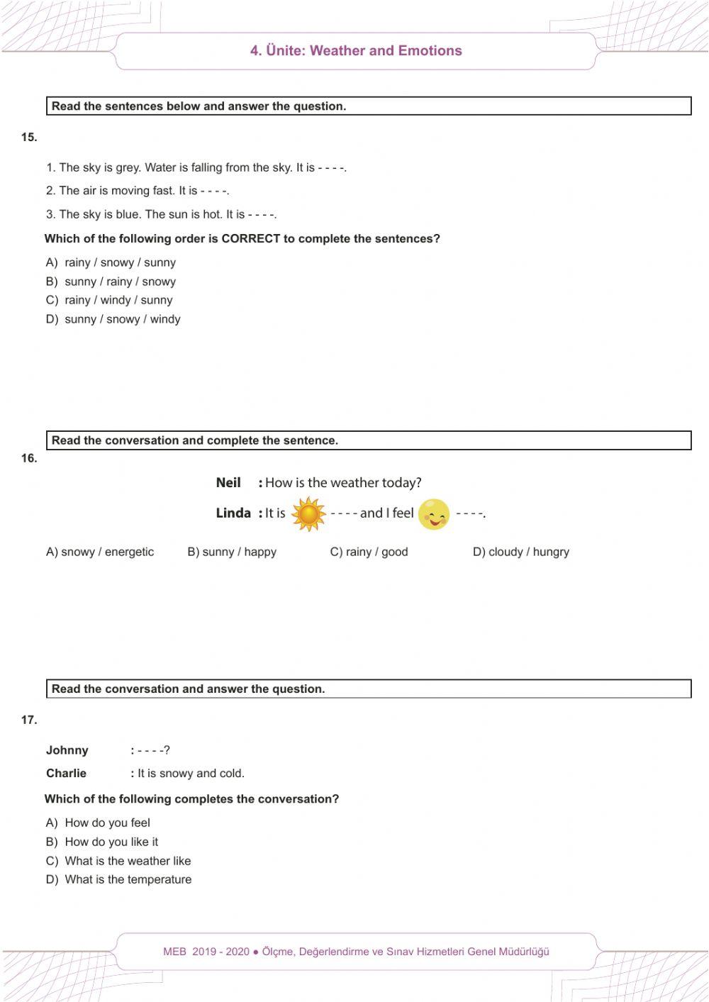 6.4 Weathers and Emotions MEB Skill Based part 2