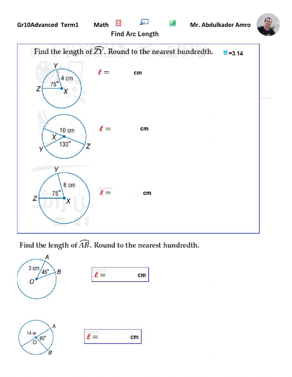 find-arc-length-worksheet-live-worksheets