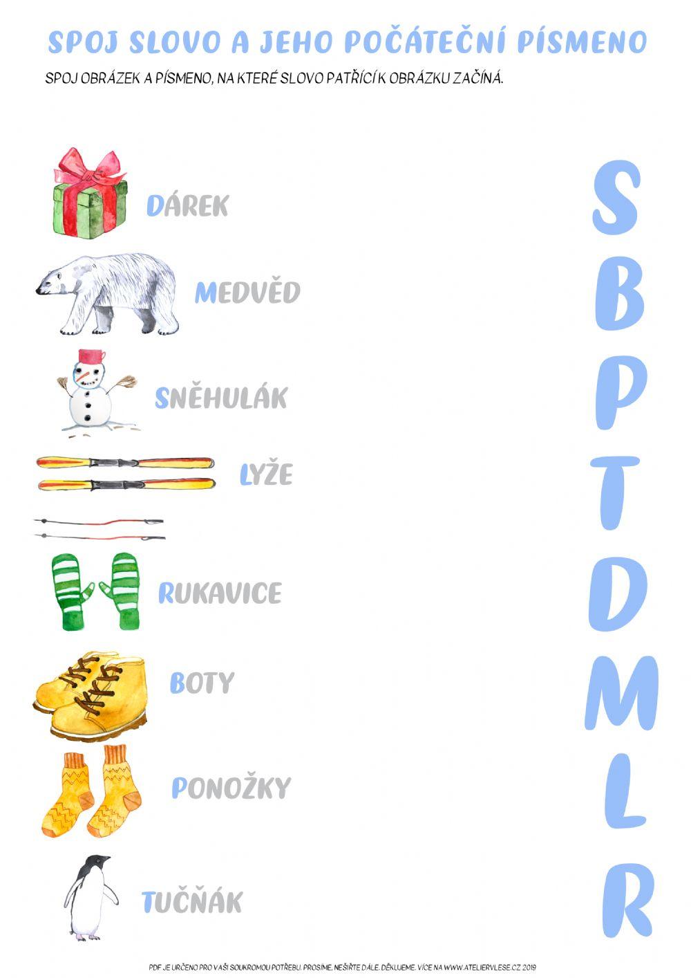 Spoj slovo a první písmeno - zima