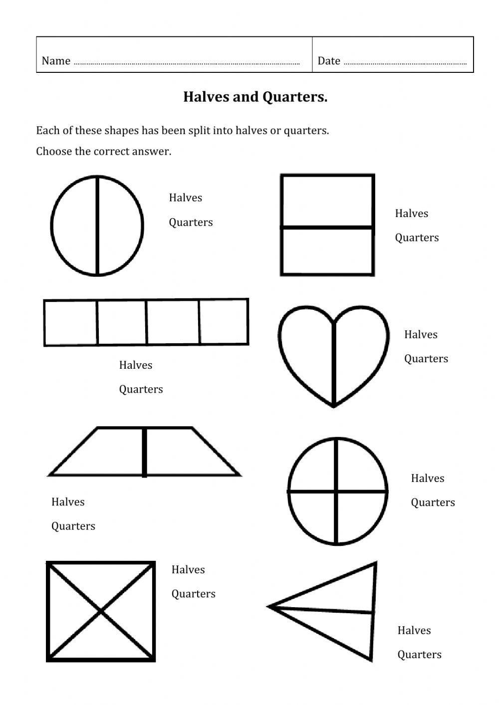 Halves And Quarters Worksheet