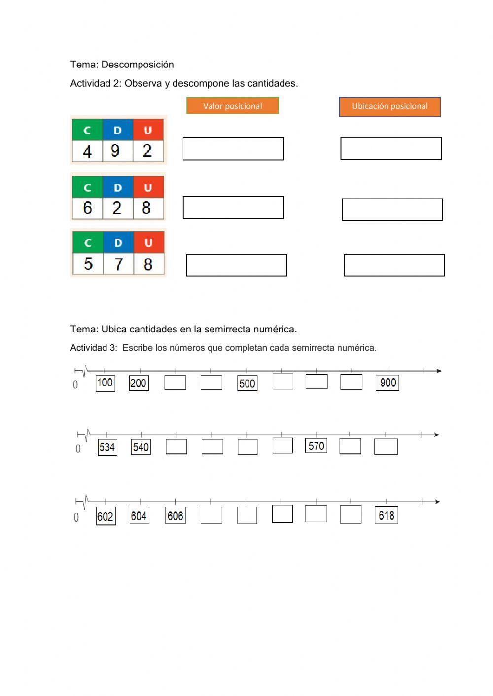 Lectura-escritura y ubicación de cantidades en la semirrecta numérica