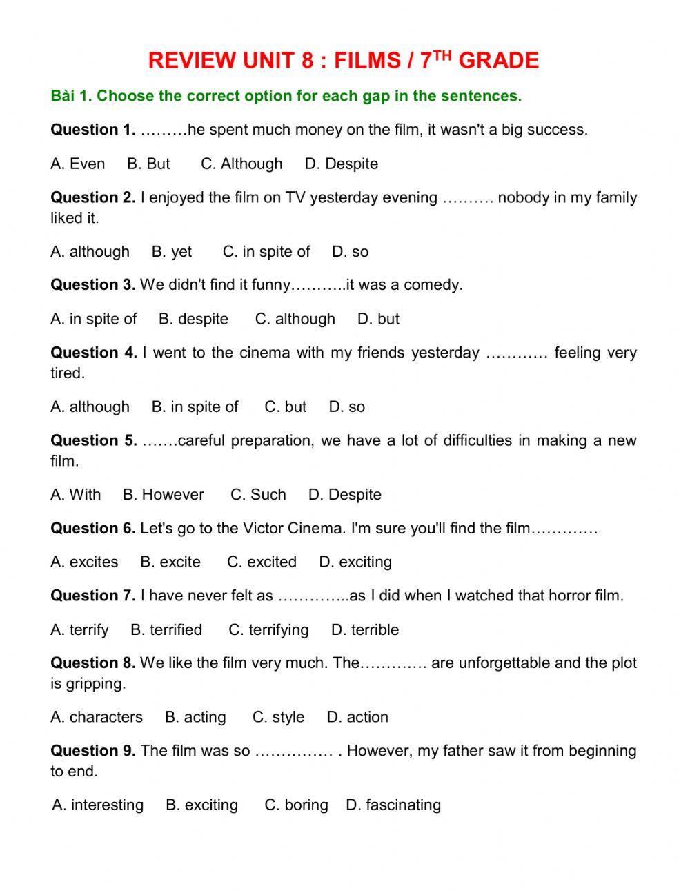 Unit 8 : films- 7th grade