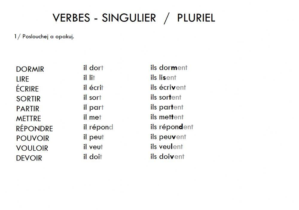 Verbes - singulier, pluriel