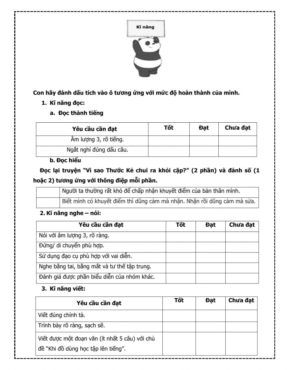 Phiếu tổng kết chủ điểm 3 - Môi trường học tập