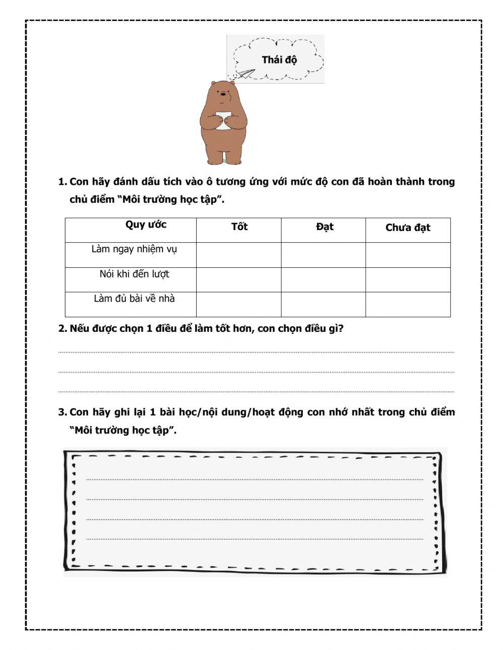 Phiếu tổng kết chủ điểm 3 - Môi trường học tập