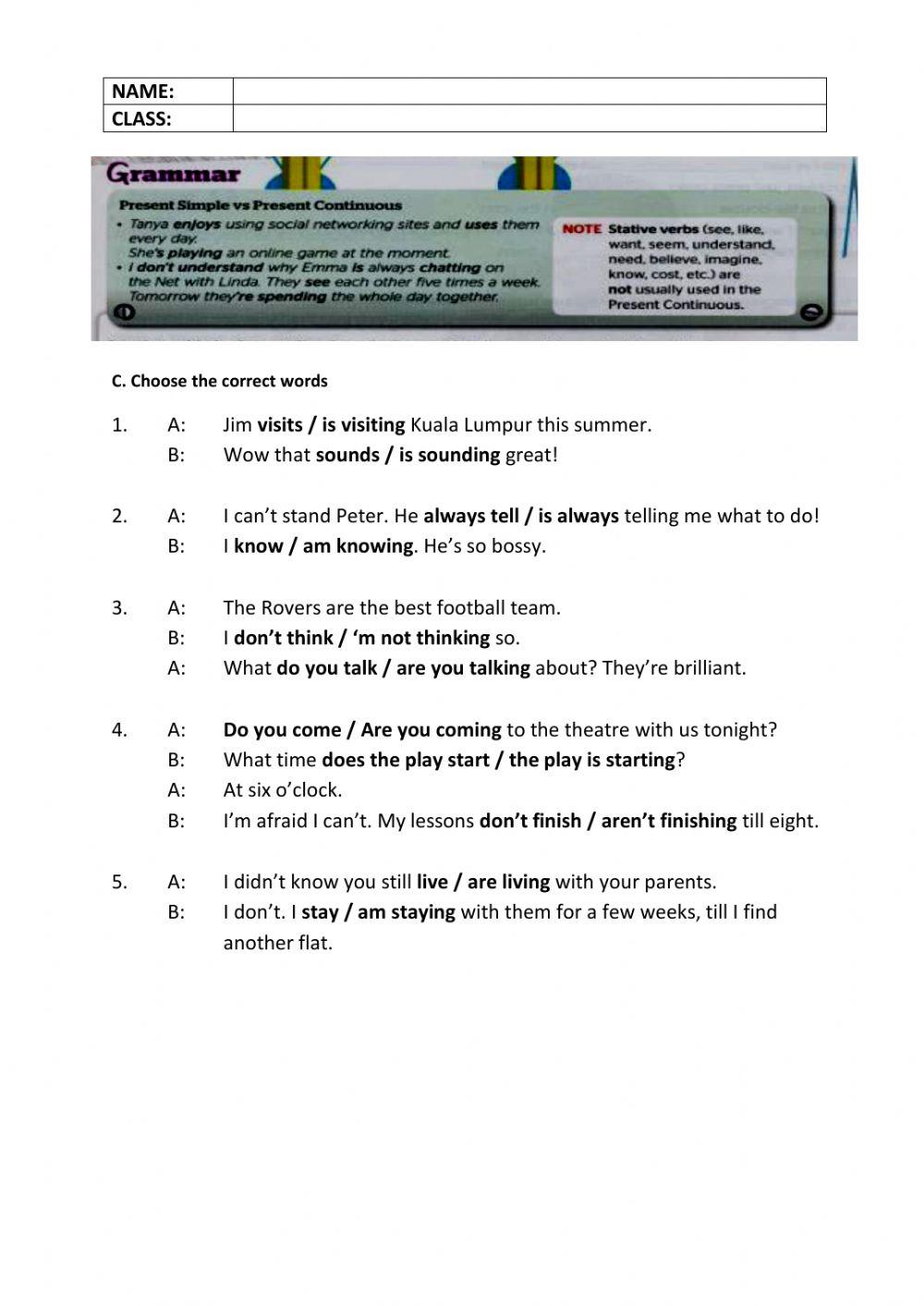 FORM 4: PRESENT SIMPLE VS PRESENT CONTINUOUS