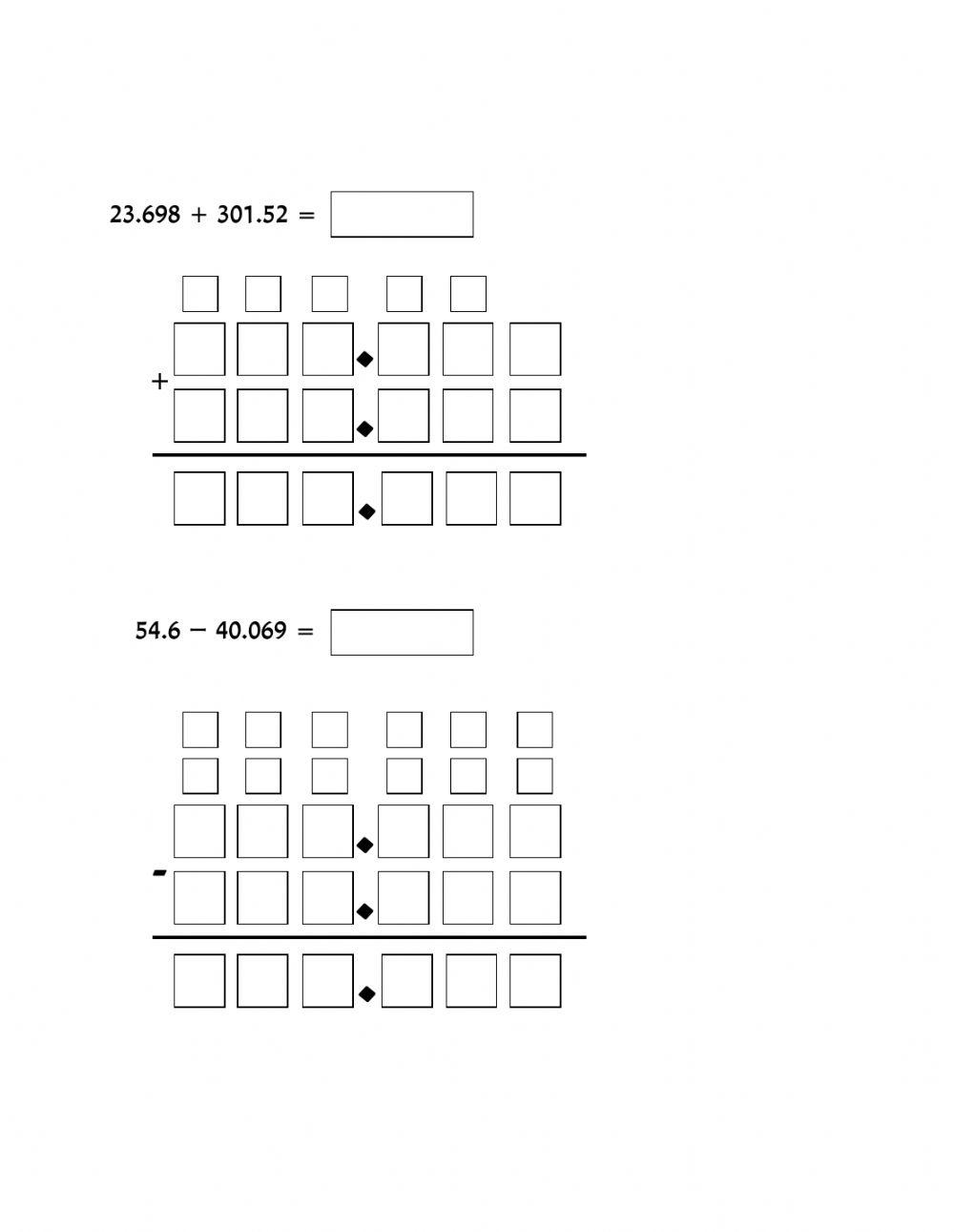 ארבע פעולות בעשרוני
